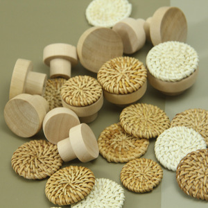 Poignées de tiroir rondes en rotin tressé couleur naturelle, 6 pièces avec vis, pour armoires en bois Golden Leaf - Product Image 3