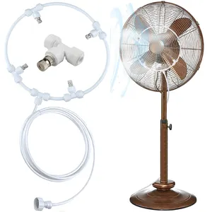 Kit de nebulização de ventilador branco de 40 cm de diâmetro para refrigeração de brisa 3M Linha de nebulização 4 Bico de latão Adaptador de 3/4 Polegada Conexão ao ar livre anel de ventilador