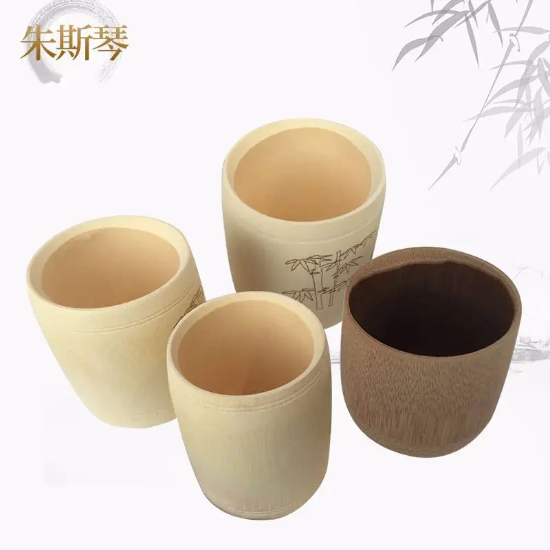 Bamboe Mok Reizen Handwerk Groothandel Grote Bamboe Wijn Cup Japanse Stijl Verkoolde Bamboe Kopje Groene Thee Cup