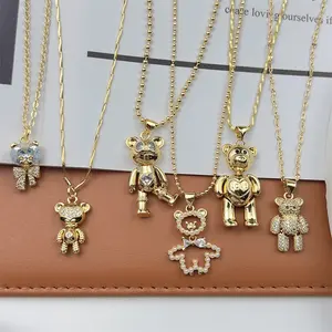 Trending Moda Jóias Animal Pingente Colar Colorido Cristal Amor Teddy Animal 24K Banhado A Ouro Cadeia Colar Para As Mulheres