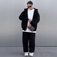 Sweat à capuche streetwear ample en polaire pour femme, style transfrontalier, nouvelle collection 2026, couleur unie, avec fermeture éclair et cordon de serrage à la cheville