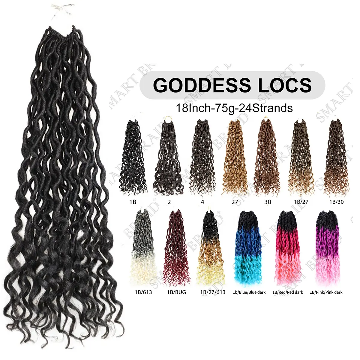 Wavy Goddess Locs Curly Crochet Braids Synthetic Crochet Braids Ombre Braiding Hair Faux Locks 16 inch