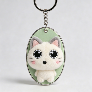Porte-clés pingouin en peluche personnalisé, mignon, doux, avec cadre ovale vert, cadeau unisexe pour enfants et adultes - Product Image 2