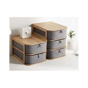Бамбуковая тканевая деревянная многослойная коробка для хранения косметики и чая