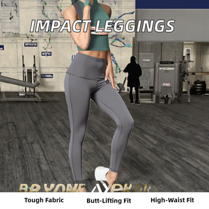 กางเกงเลกกิ้งเอวสูงสำหรับเล่นโยคะกางเกงเอวสูงขายาวยกสะโพกเอวต่ำแบบไร้รอยต่อสีทึบ - Product Image 2