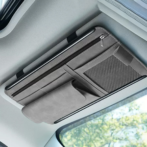 Organizer Pelindung Matahari Mobil dengan Tempat Kacamata, Slot Kartu, Permukaan Kulit Lembut Anti Gores, Aksesori Penyimpanan Interior Mobil - Product Image 1