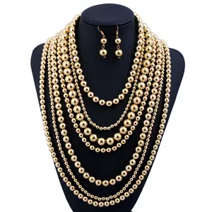 LYX012 модные ювелирные изделия из золота комплект ювелирных изделий для женщин с цветами и кристаллами, многослойное жемчужное ожерелье, серьги, комплект ювелирных изделий
