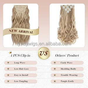 Extensions de <span class=keywords><strong>cheveux</strong></span> à clips 4 pièces longues ondulées épaisses avec mèches Extensions de <span class=keywords><strong>cheveux</strong></span> synthétiques à clips pour femmes - Product Image 2