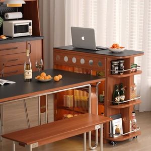 Bar Counter Solid Wood <b>Table</b> Integrated <b>Island</b> Storage Living Room Home Leisure Partition Retractable Sofa Side Cabinet - Product Image 4