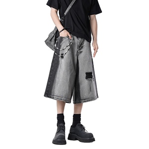 Shorts en jean déchirés pour hommes, style décontracté, taille mi-haute, délavé à l'acide, résistant à la décoloration, nouvelle collection été - Product Image 2