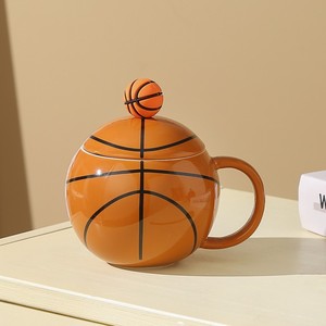 Custom Basketball Shaped Ceramic Mug with Lid and Handle Creative Sports Style Gift Coffee Cup - Product Image 5