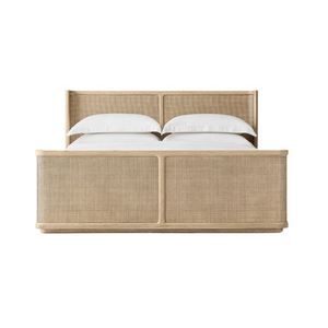 Cama Moderna de Madera Maciza de Roble y Ratán, Duradera, Tamaño King - Product Image 1