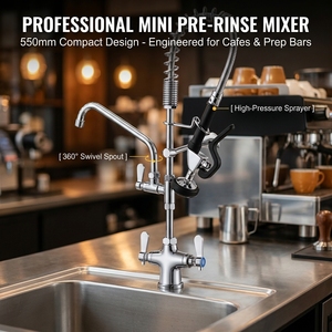 Commercial Pre Rinse Faucet Spring Action Pull Down <b>Spray</b> Dual Handle Wall <b>Mounted</b> Chrome Kitchen Sink - Product Image 4