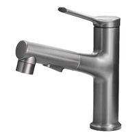 Robinet de lavabo extensible à rotation à 360 degrés, gris, mitigeur de lavabo à extraction, design moderne, eau chaude et froide, robinet de lavabo de salle de bain