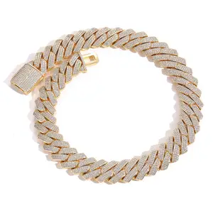 Ingrosso gioielli da uomo Hip Hop da 20mm 3 file in oro collana girocollo glassato fuori Cz con maglia cubana collana con catena di diamanti