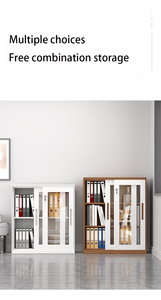 خزائن تخزين مكتبية حديثة منخفضة الارتفاع بأبواب زجاجية بلون القهوة، مناسبة للاستخدام المدرسي، هيكل معدني قابل للقفل - Product Image 4