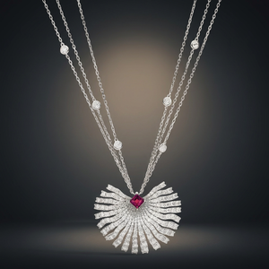 Luxury Women's 925 Silver Rhodium Plated <b>Ruby</b> Pendant <b>Necklace</b> With Diamond Flower Design Snake Chain Party Jewelry - Product Image 3