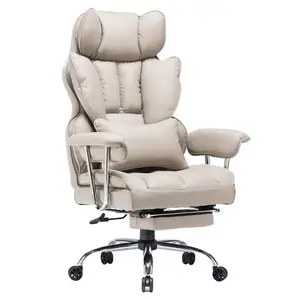 Cadeira giratória para escritório executivo com apoio lombar para pernas, cadeira grande com encosto alto em couro PU para escritório, Alinunu