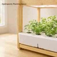Planter Hidroponik Rumah Tangga dengan Rangka Bambu Lampu LED 24W untuk Pertumbuhan Tanaman, Daya AC DC untuk Kebun Dalam Ruangan, Kantor, Dapur