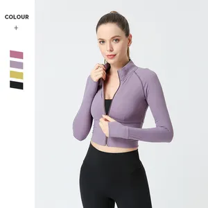 Breathable Quick Drying Long Sleeve Yoga Clothes Women's Nude Fitness Jacket Training Wearing Zipper Tight Running Yoga Jacket