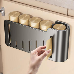 Organizador de bolsas de basura para cocina, soporte para bolsas de plástico, estante de almacenamiento sin perforaciones, forma rectangular para contenedor de alimentos - Product Image 4