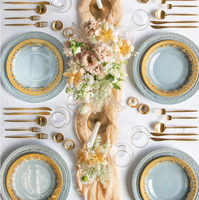 Ensemble de vaisselle de luxe en or véritable 24 carats, verre transparent en cristal, pain, dîner, pour assiette de présentation, pour la vente en gros, pour la restauration de mariage