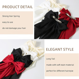 Pinzas para el pelo con logo personalizado, lazos de satén de cola larga, pinzas grandes, pinzas de resorte, accesorios para el cabello de color sólido, ¡gran oferta! - Product Image 3