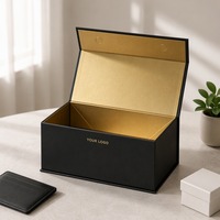 Boîte cadeau rigide personnalisée pour bijoux, cosmétiques, bougies, fermeture magnétique, pliable, emballage plat, noir et or, luxe, vente en gros