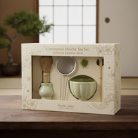 Vente en gros d'usine - Ensemble de thé matcha écologique de style japonais en 4 pièces, comprenant un fouet en bambou, un bol traditionnel et une cuillère naturelle