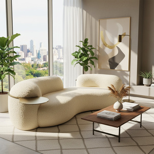 Modern Curved Sofa Set Luxury Lamb <strong>Velvet</strong> Teddy Fleece Modular Sectional Couch with <strong>Coffee</strong> <strong>Table</strong> for Living Room Furniture - Product Image 2