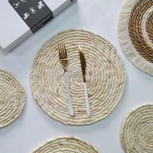 Sets de table tissés en rotin, sous-plats en jonc de mer, sets de table ronds en rotin, assiettes de présentation rondes en rotin - Product Image 2