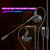 Headphone Gaming Gamer dengan Mikrofon Ganda Tipe-C, Earphone In-ear HiFi Stereo, Headset Olahraga dengan Mic HD
