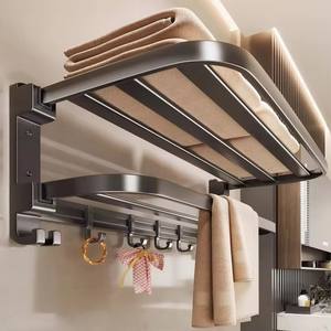 <span class=keywords><strong>Toallero</strong></span> Gris Metálico <span class=keywords><strong>sin</strong></span> Perforación, Soporte de Pared con Estante de Almacenamiento para Baño, Inodoro y <span class=keywords><strong>Ducha</strong></span> - Product Image 1