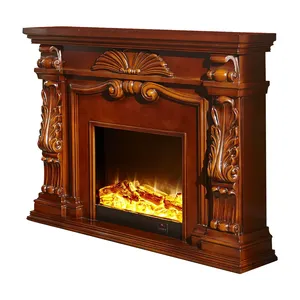 Simulation of carbon head flame decorative fireplace core resin carving antique wood French electric fireplace heating fireplace