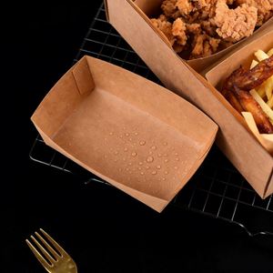 Plateau à sushi en papier kraft brun imprimé sur mesure, jetable, pour la restauration rapide et les collations (vente en gros) - Product Image 2