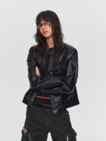 Veste en cuir PU vieilli Penpace pour homme, style court, col à revers, double fermeture éclair, poches, style motard rétro, collection automne