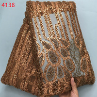 4138 matériel africain Nigeria dentelle tissu chine usine prix Sequin perlé dentelle tissu prix de gros pour robe de soirée