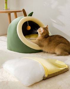 Großhandel Luxus Haustier Katzen bett mit weich klappbaren Höhle Hausform schönes Druck zubehör - Product Image 4