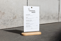 Tempat Menu Akrilik Custom dengan Stand Kayu Ash, Logo Terukir