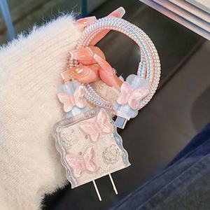 Protection de câble USB en métal 3D mignon en forme de tulipe avec paillettes pour téléphone 15 14 13 18W-20W, protection de câble de données, protection de câble de charge rapide - Product Image 2