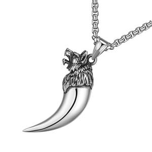 Collana da uomo in acciaio al titanio con punta a punta di lupo Punk Hip Hop Howling - Product Image 2