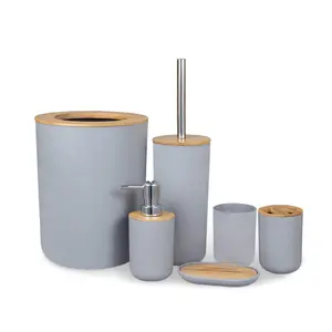 5Pcs Bamboe Badkamer Accessoires Set Hout Badkamer Set Compleet Met Zeep Dispenser Met Tandenborstel Houder