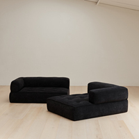 Canapé d'angle en L trois places, grand format, au sol, en tissu chenille, style minimaliste coréen, pour salon d'appartement ou d'hôtel, pour une relaxation douce et apaisante, de forme carrée