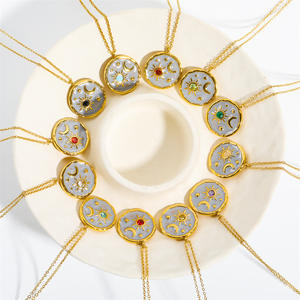 Collier pour femme en émail zircon étoile <span class=keywords><strong>soleil</strong></span> <span class=keywords><strong>lune</strong></span>, zircone cubique ronde, acier inoxydable plaqué or 18 carats, pendentif - Product Image 3