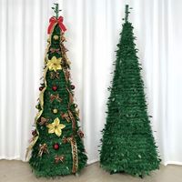 Árbol de Navidad Artificial de Abeto Plegable de Alta Calidad con Luces LED, Verde, Decoración Interior