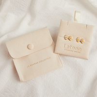 Ensemble de pochettes pour bijoux en microfibre de daim beige, pochette pour carte de bijoux, avec logo personnalisé
