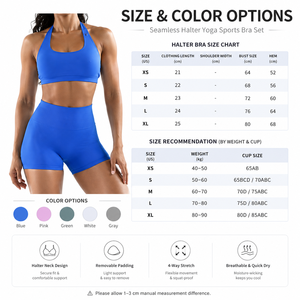 Conjunto de sujetador deportivo halter de yoga ultra suave y shorts de cintura alta con efecto fruncido y espalda abierta sin costuras para mujer, para gimnasio y fitness, con control de abdomen, acabado mate. - Product Image 6