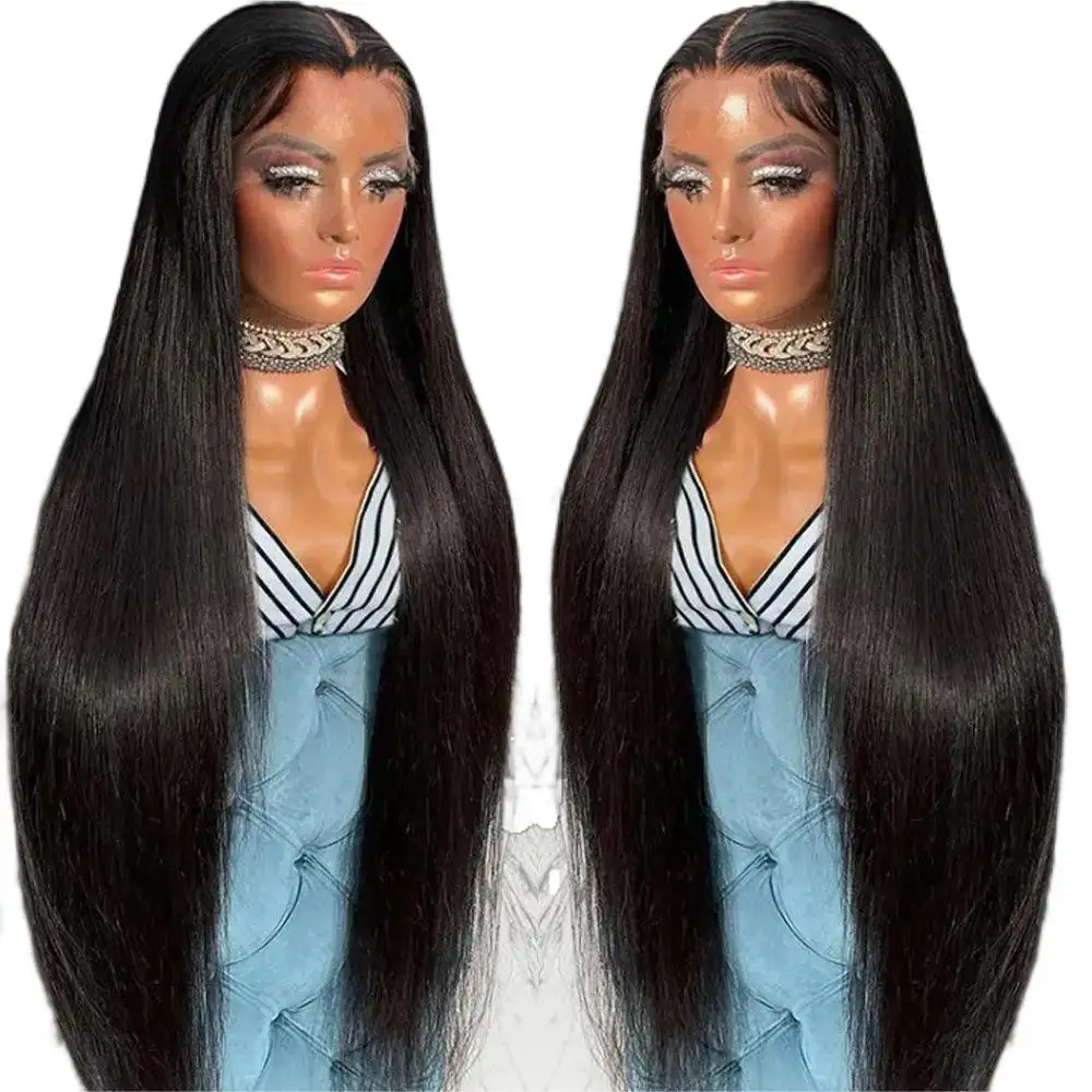 İnsan saçı peruk bakire brezilyalı saç giymek ve gitmek tutkalsız İnsan saçı peruk 360 tam düz HD dantel ön peruk siyah kadınlar için