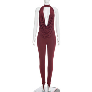 Viviblook J26ST020 Ensemble décontracté d'été pour femme, couleur unie, haut dos nu à lacets et pantalon, ensemble deux pièces - Product Image 3