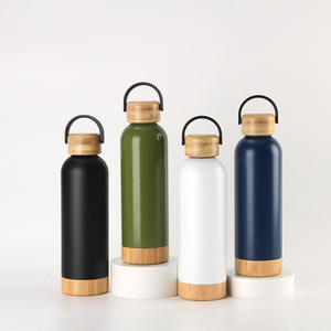 Bouteille d'eau en acier inoxydable avec couvercle en bambou, isotherme à double paroi sous vide, 24h de conservation de la température, pour le camping et les activités de plein air - Product Image 2